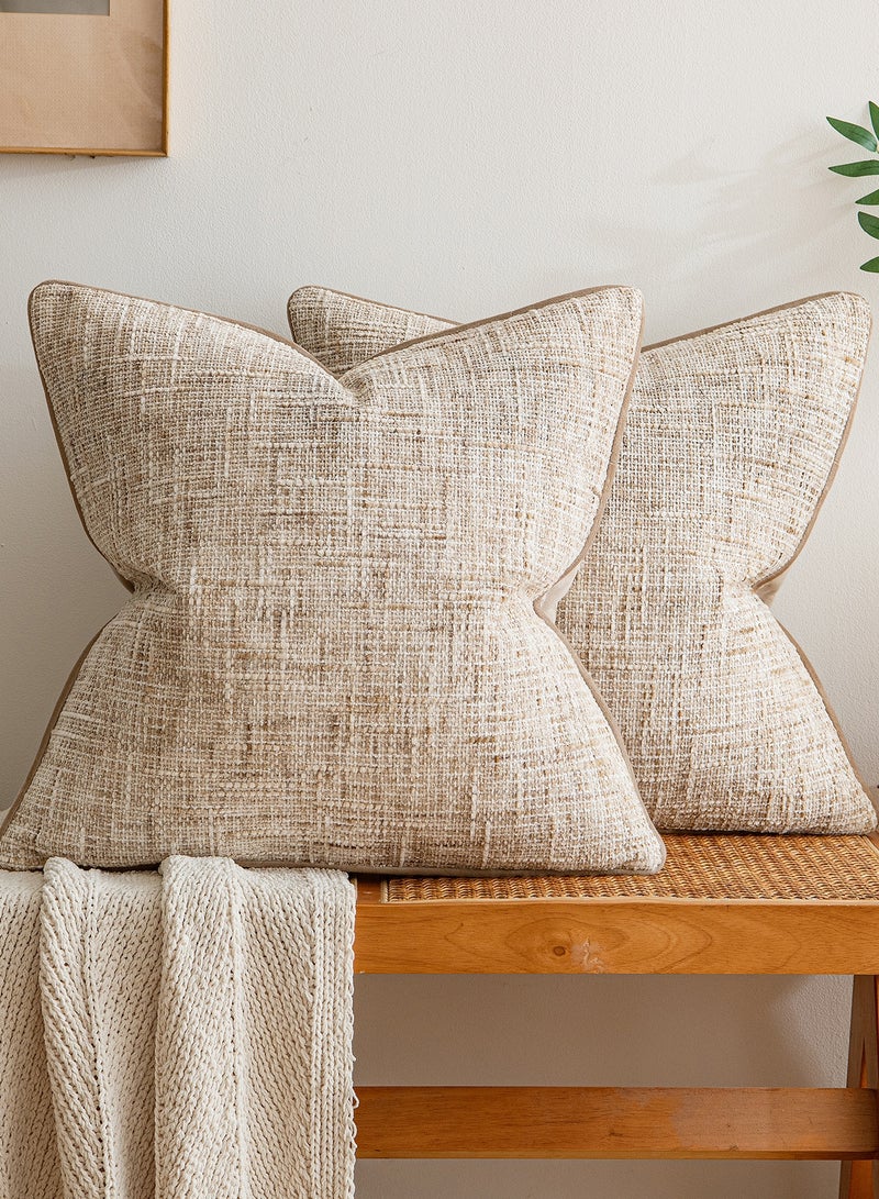 a moment Khaki Reversible Pillow Covers 2 Pack - Farmhouse Chenille Throw Pillows, Neutral Textured Decorative Throw Pillow Covers with Border for Couch Sofa Bed (50x50 CM, No Insert) - Image 1